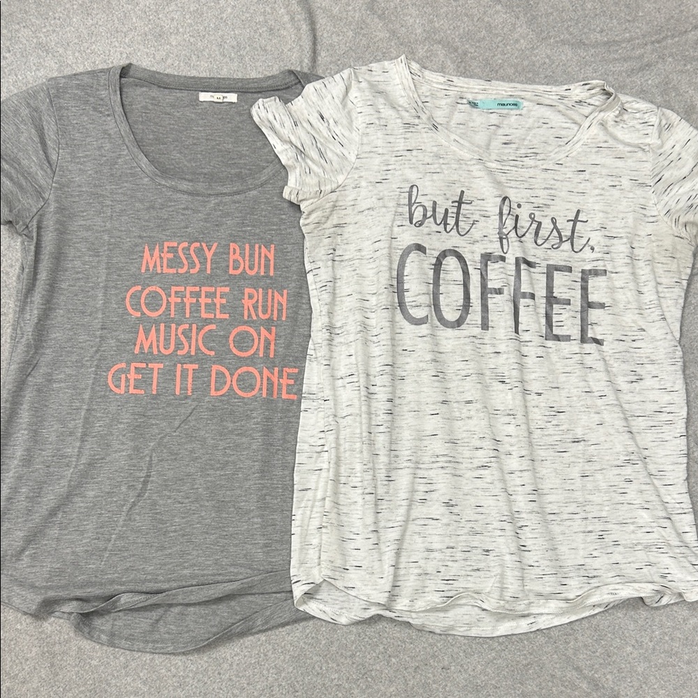 Maurices Gray and White Coffee Tees Set